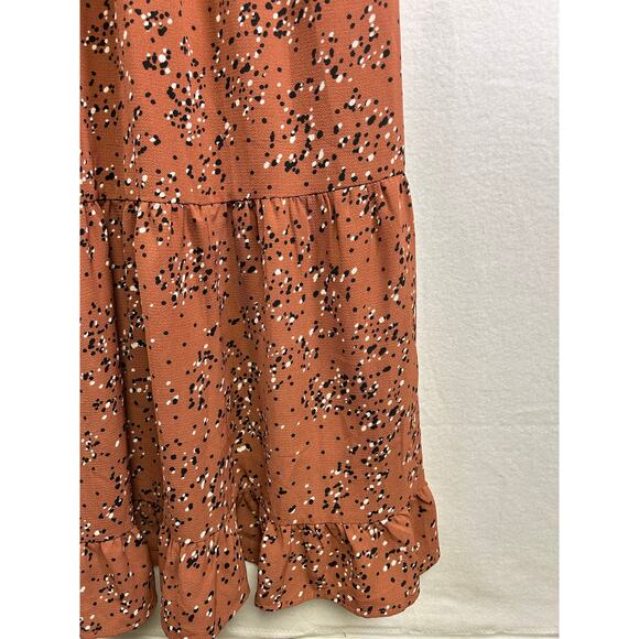 Boho Feminine Brannan Brown‎ Dress – Rust with Black & White Dots, Size L - Picture 6 of 11